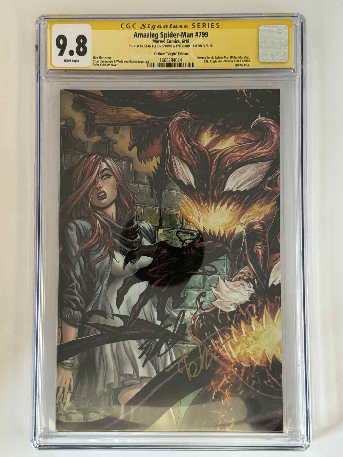 [Double Signed by Tyler Kirkham | Stan Lee] Amazing Spider-Man #799 CGC 9.8 Yellow Label Exclusive Virgin Var