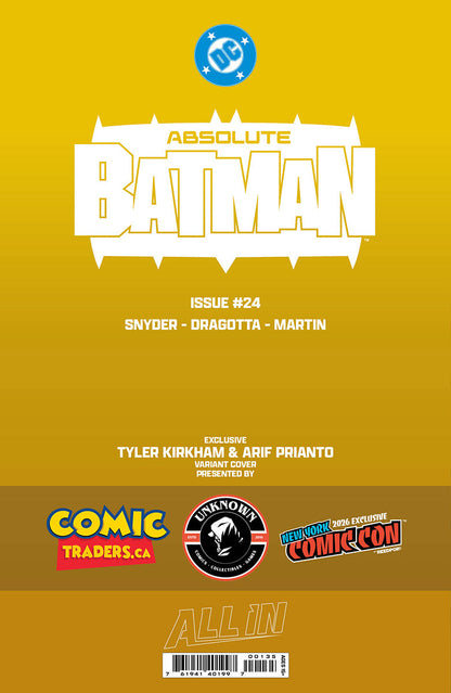 [GOLD FOIL] ABSOLUTE BATMAN #24 TYLER KIRKHAM BATTLE DAMAGED THE BAT NYCC EXCLUSIVE VIRGIN VAR (10/28/2026)