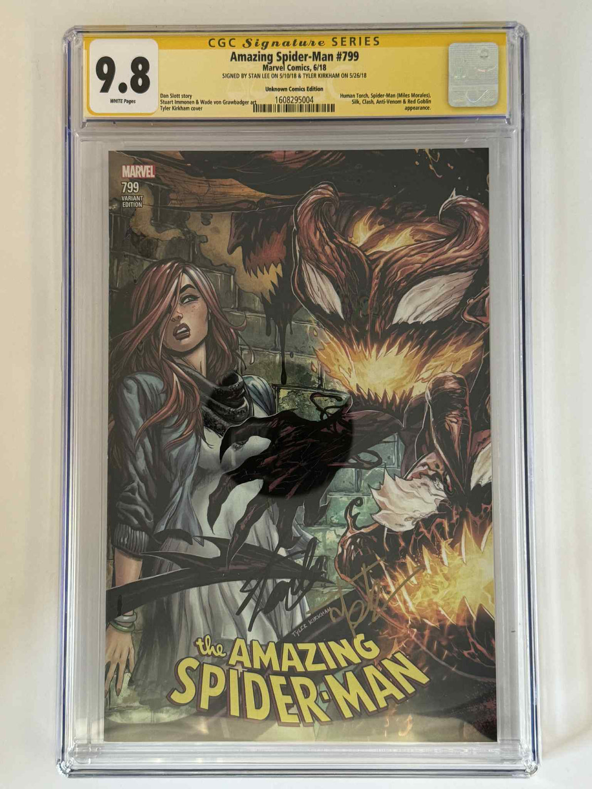 [Double Signed by Tyler Kirkham | Stan Lee] Amazing Spider-Man #799 CGC 9.8 Yellow Label Exclusive Var